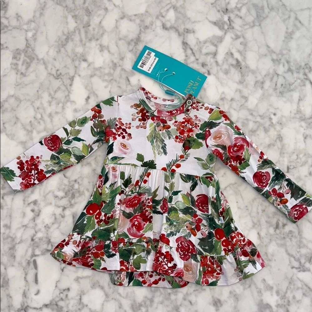 NWT POSH PEANUT LONG SLEEVE RUFFLED BODYSUIT DRESS